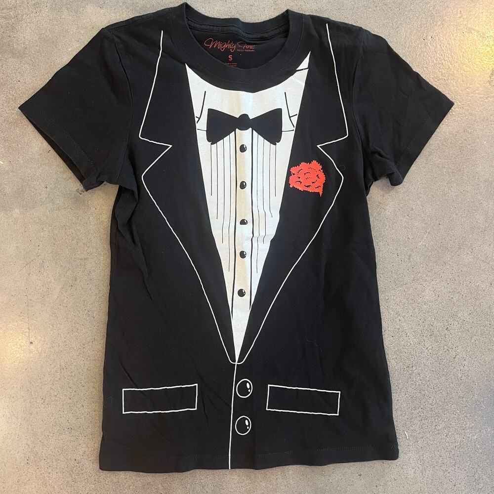 Mighty Fine Black Tuxedo Tshirt formal event casual cotton Tee Boys Youth small